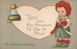 My Valentine Greeting - impish boy dressed as pirate, girl in distance Postcard