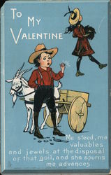 To my Valentine Man with goat and wagon, woman walking away Postcard