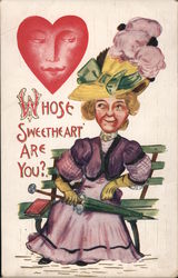 Whose Sweetheart are You? - A Woman Sitting on a Bench Women Postcard Postcard Postcard