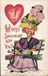 Whose Sweetheart are You? - A Woman Sitting on a Bench Postcard