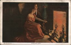 Kindling Love - romantic couple besides fireplace Postcard