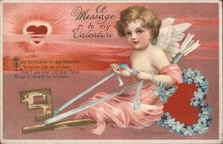 A Message to my Valentine- Cupid on a heart shaped key Postcard Postcard Postcard