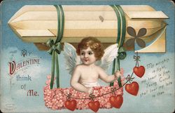 Cupid Flies in Airship, My Valentine Think of Me Postcard Postcard Postcard