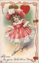 Little girl in red dress: "Let me be your Valentine" Postcard