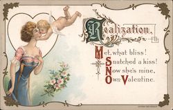 Cupid Kissing a Woman Postcard