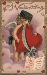 To my Valentine Cupid Holding Heart Postcard