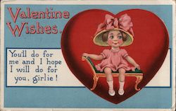 Valentine Wishes - Child on Chaise Lounge in Heart Postcard