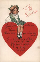 Girl seated on heart: "To my Valentine" Postcard