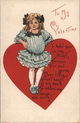 Girl in dress standing in front of a heart Postcard