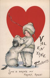 Valentine Thoughts - A Girl With her Dog Animals Postcard Postcard Postcard