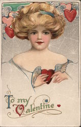 To My Valentine - Woman and Winged Hearts Women Postcard Postcard Postcard