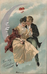 To my Valentine- Couple sitting on crescent moon Couples Postcard Postcard Postcard