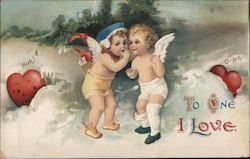 Two Cupids Whisper on Clouds, To One I Love Postcard Postcard Postcard