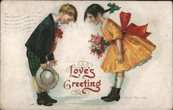 Young Couple Bows to Each Other, Love's Greeting Postcard
