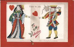 To my Valentine Queen of Hearts passing Heart to King of Hears Postcard