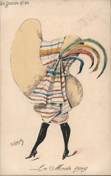 La Mode 1909: Large Hat With Striped Scarf and Feathers Hats Postcard Postcard Postcard