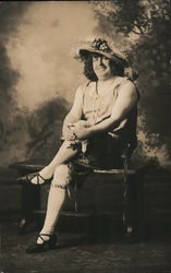 Woman on Bench, Stockings, Hat Postcard
