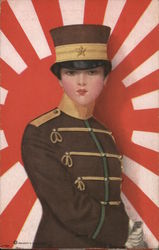 Japan Woman Dressed in Soldier's Uniform Postcard