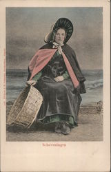 Scheveningen: Woman with Basket on Beach Postcard