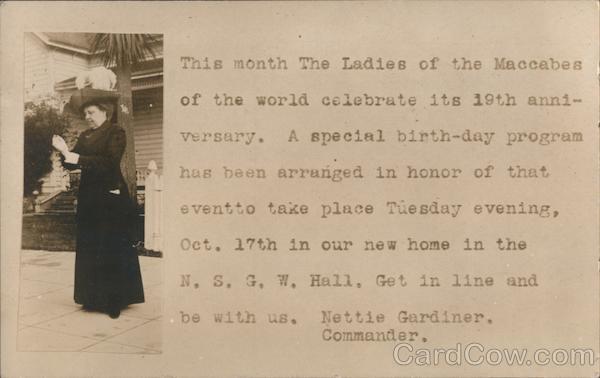 Nettie Gardiner, Commander, The Ladies of the Maccabes Santa Rosa California