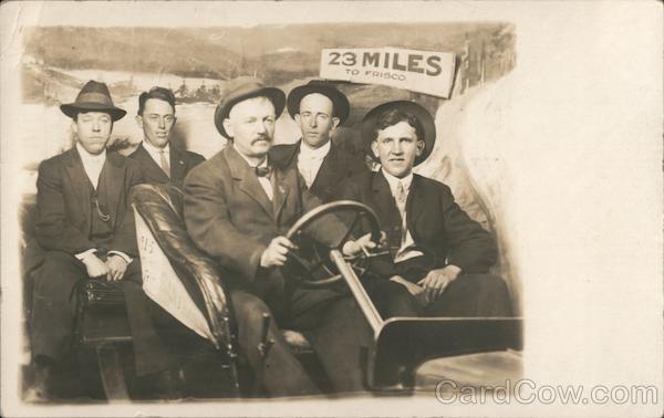 Five Men in a Car in Front of 23 Miles to Frisco Back Drop San Francisco California