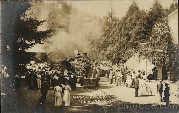 Crowd Waiting as Train Pulls into Town Monte Rio California