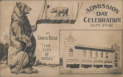 Admission Day Celebration NSGW Building Bear, Flag Santa Rosa, CA Postcard Postcard Postcard