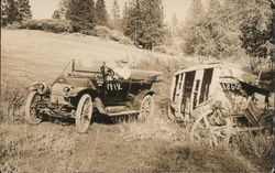 Automobile from 1912, Carriage from 1860 Postcard