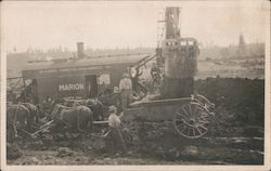 Marion Steam Shovel Loading Horse Drawn Wagon Postcard