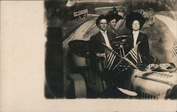"24 Miles to SF" Man and Two Women in Car Postcard