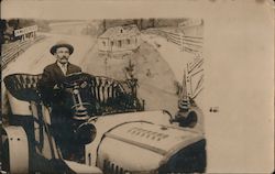 A Man in a Car "24 Miles to SF" Postcard