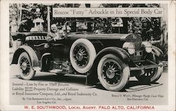 Roscoe "Fatty" Arbuckle in his Special Body Car Palo Alto, CA Postcard Postcard Postcard