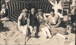 Neptune Beach Four Women Sitting Under Umbrella on a Beach Postcard