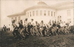 Group of Men Pulling on Rope, Building Road Postcard
