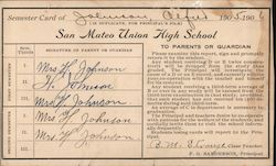 1906 San Mateo Union High School Report Card Ephemera