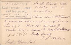 Widney's Real Estate Loan and Insurance Postcard