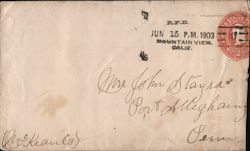 1903 Cover RFD Mountain View to Port Allegany California Cover Cover Cover