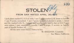 Notice of Items Stolen - M. Sheehan, Constable Postcard