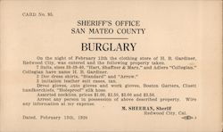 Sherriff's Office Burglary Notice Postcard