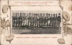 Santa Clara College Varsity Football (Rugby) Team Rare! Postcard