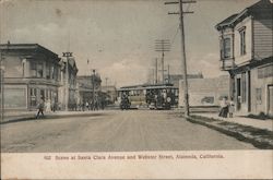 Scene at Santa Clara Avenue and Webster Street Postcard