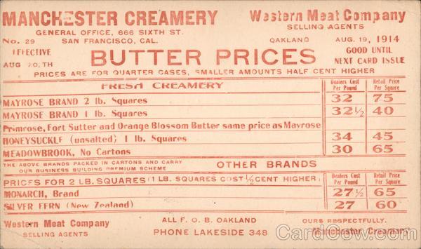 Manchester Creamery Butter Prices San Francisco California