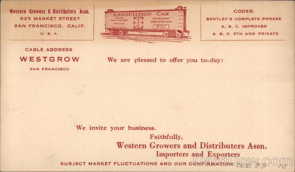 Western Growers & Distributors Association Correspondence Card San Francisco California