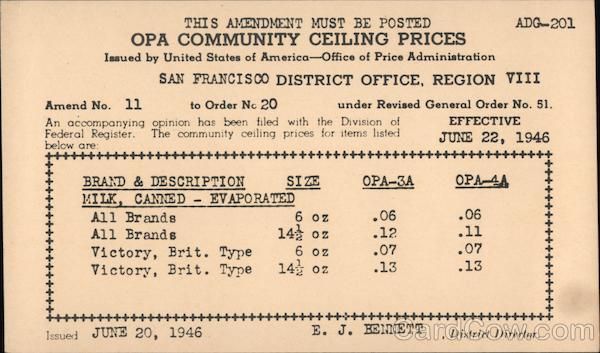 OPA Community Ceiling Prices San Francisco California