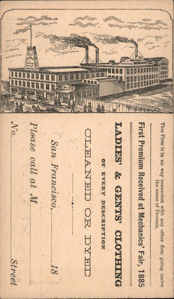 The F. Thomas Parisian Dying and Cleaning Works San Francisco California