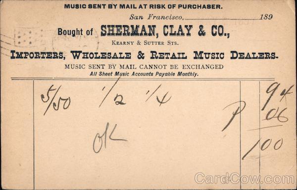 Sherman, Clay & Company Sheet Music San Francisco California