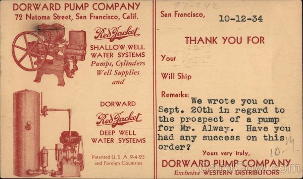 Dorward Pump Company San Francisco California