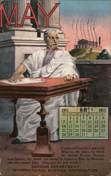 Savings Department, International Banking Corporation, May 1911 Calendar San Francisco California