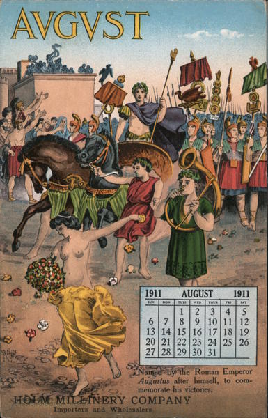 August - Holm Millinery San Francisco California Calendars