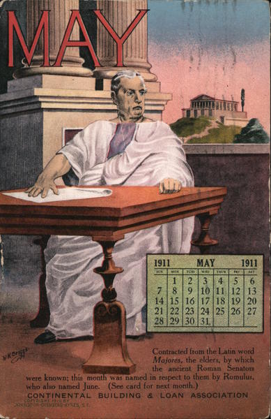 Continental Building & Loan Association, May 1911 Calendar San Francisco California